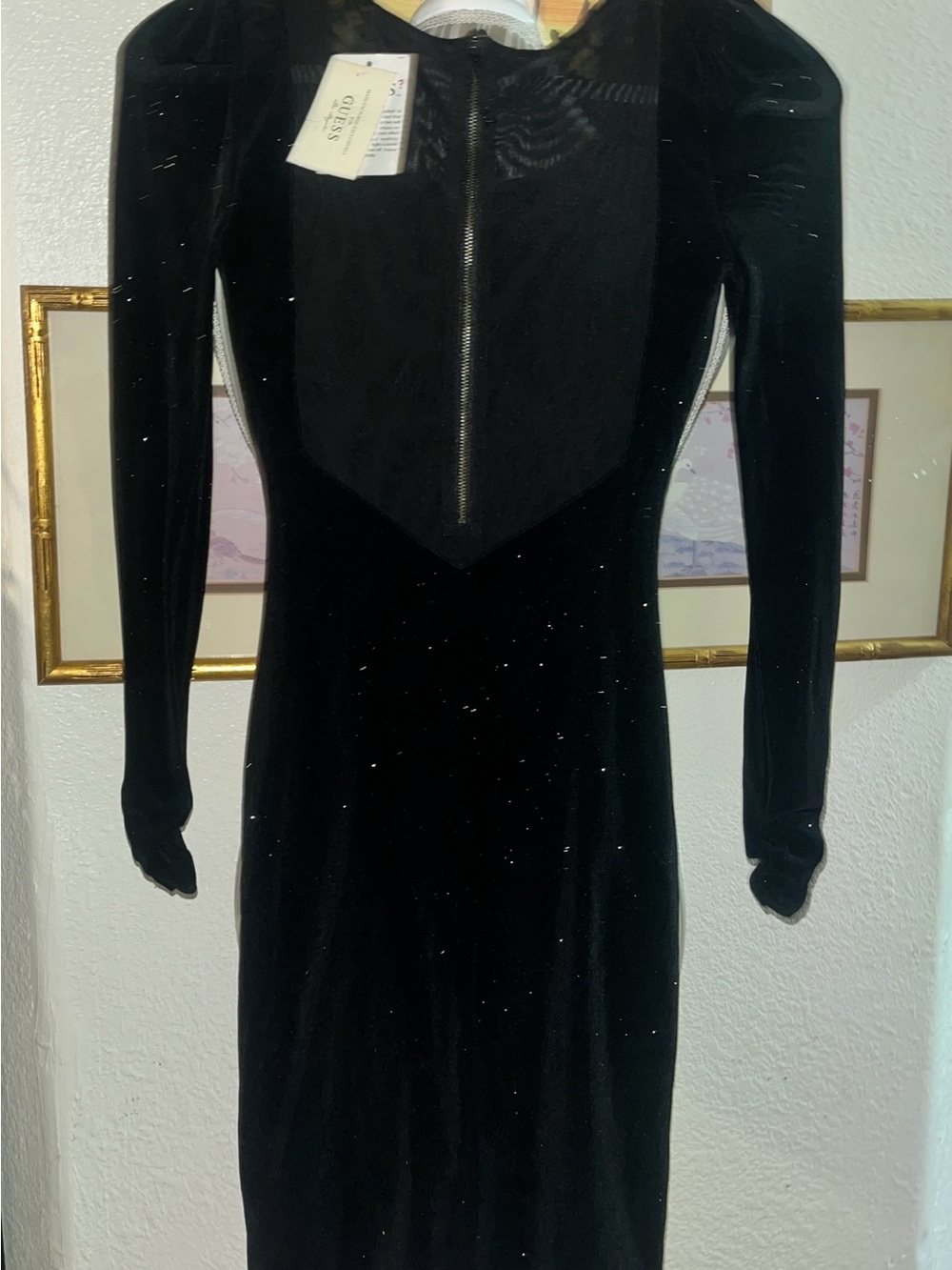 NWT GUESS Black Velvet Rhinestone Mesh Corset Bodycon Dress XS Y2K Homecoming